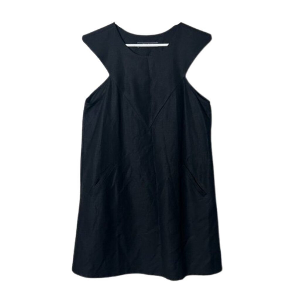 De La Rosa tulum black linen blend(?) mini dress womens M